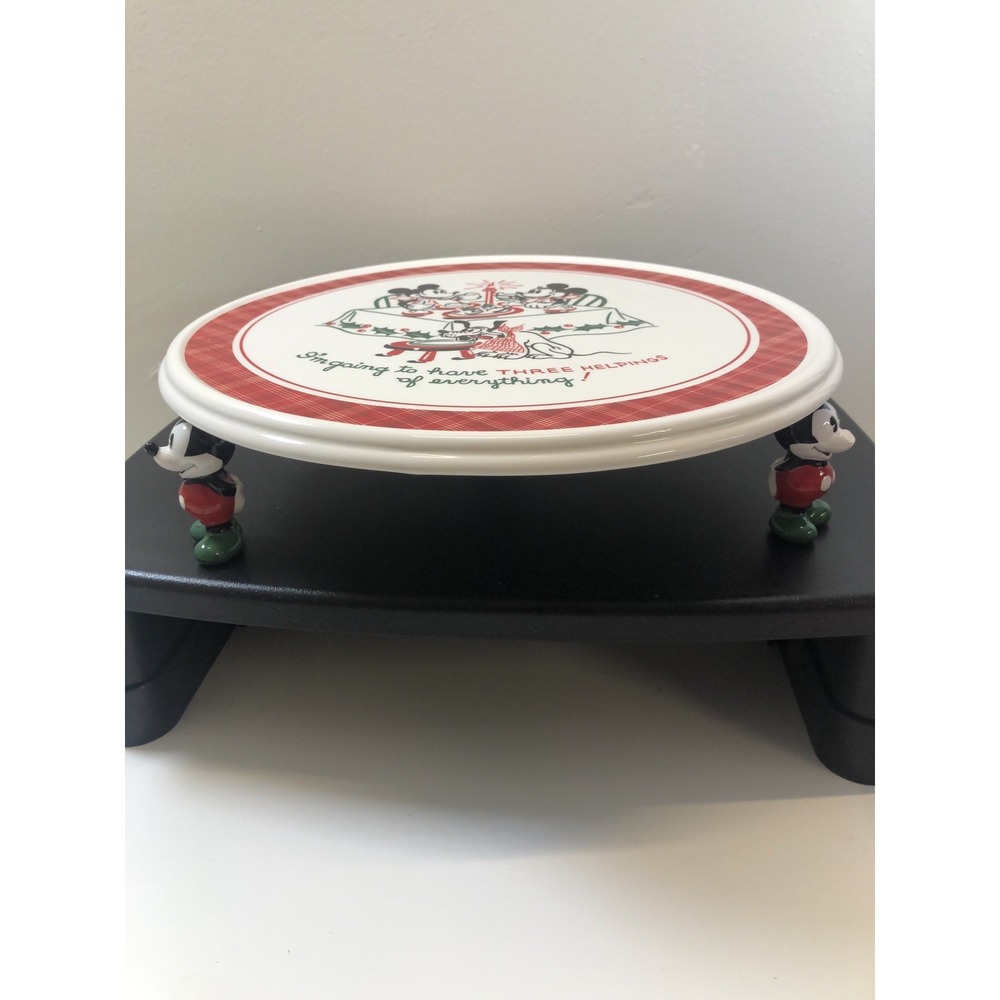 Disney Mickey Mouse Holiday Rotating Cake Stand Baker's Turntable Festive Plaid
